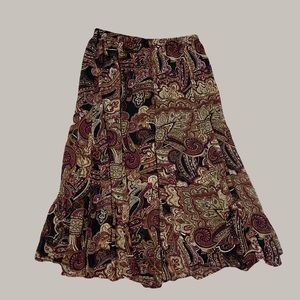 Whimsy Goth Brown and Burgundy Patterned Maxi Christopher & Banks Skirt